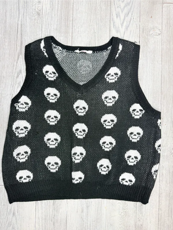 No boundary’s sleeveless sweater vest w/ skulls Halloween gothic punk xxxl shirt - Image 3