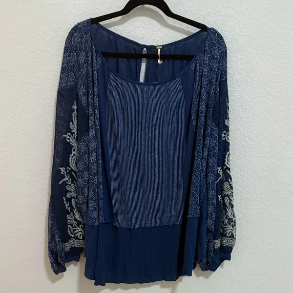 Free People Indigo Dreams Oversized Tunic Top Navy Blue Small NEW Boho Chic - Image 6
