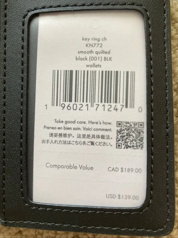 NEW Kate Spade Black Smooth Quilted Leather Card Holder Keychain Gold Hardware - Image 5
