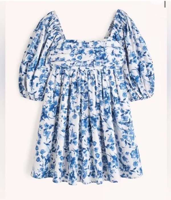 Abercrombie & Fitch Emerson Poplin Blue Floral Puff Sleeve Mini Dress Size S - Image 2