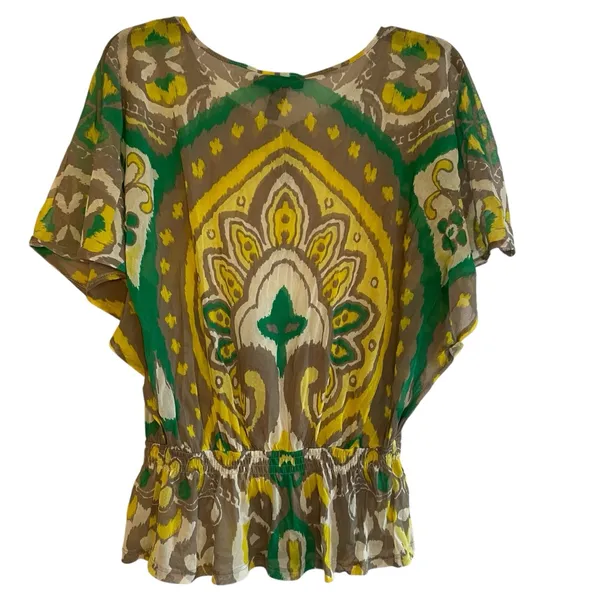 INC International Concepts Tunic Top Mesh Kimono Style Yellow Green Women’s Med - Image 2