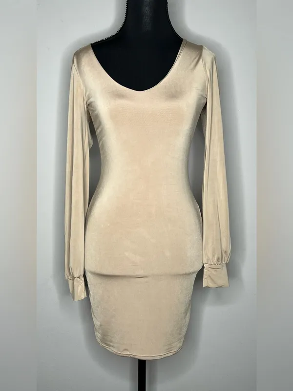 Gaze Cream Long Sleeve Bodycon Dress - Image 2