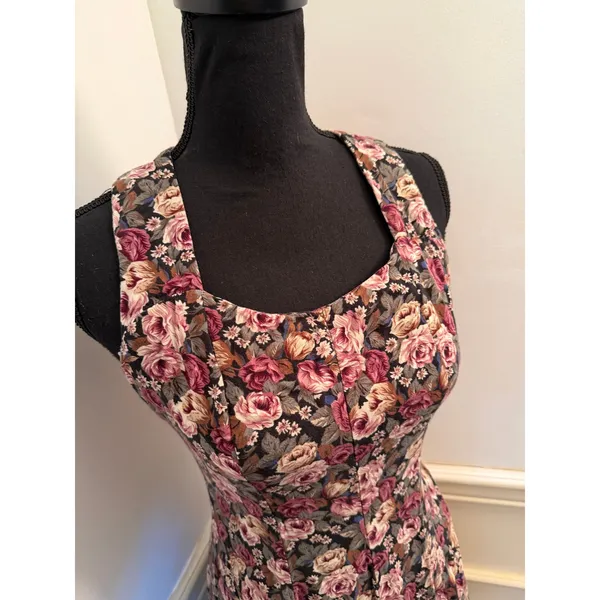 Vintage 90s All That Jazz Floral Rayon Midi Dress Cross Back Strap Grunge Retro - Image 2