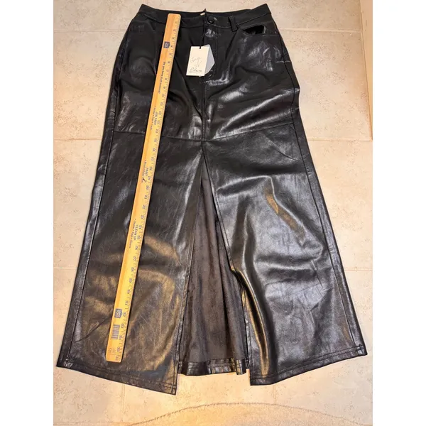 Elan Faux NWT Leather Maxi Skirt High Slit‎ Black Size Large - Image 3