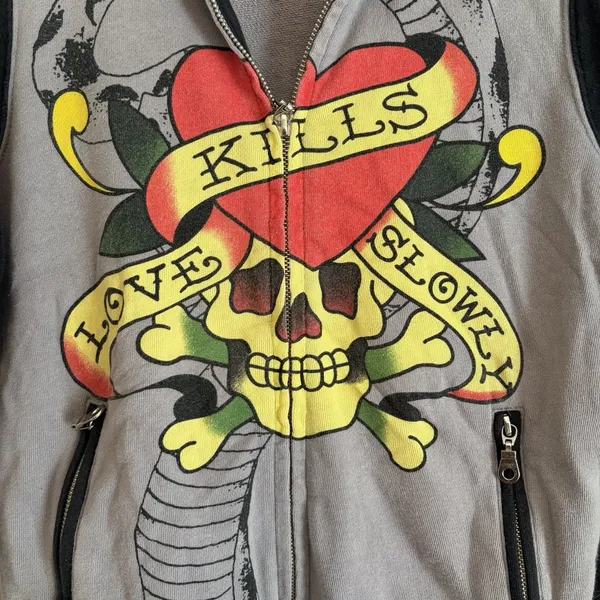 VTG 2000s Ed Hardy by Christian Audigier All Over Print Zip-Up‎ Jacket Womens XS - Image 4