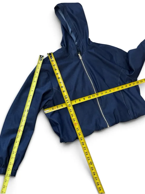 Zara Navy Hooded Bomber Short Crop Long Sleeve Jacket Size Medium - Image 12