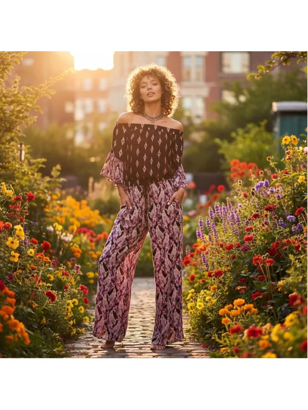 Raga by Anthropologie Boho Off-The-Shoulder Paisley Smocked Jumpsuit Size L NWT - Image 8