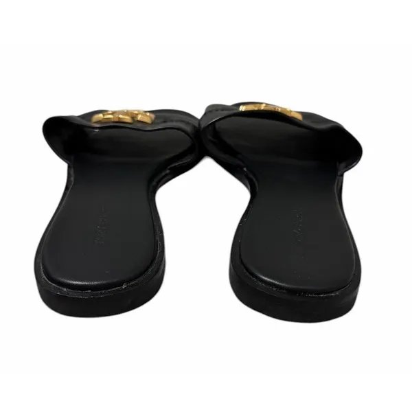 Tory Burch Everly‎ Calf Leather Gold Logo Slide Sandals Black Women's Size 7M - Image 5