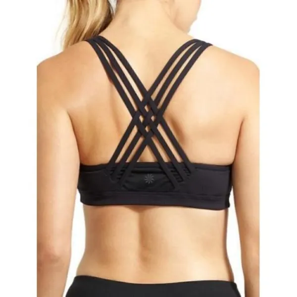 Athleta Fully‎ Focused Black Strappy Sports Bra XS - Image 2