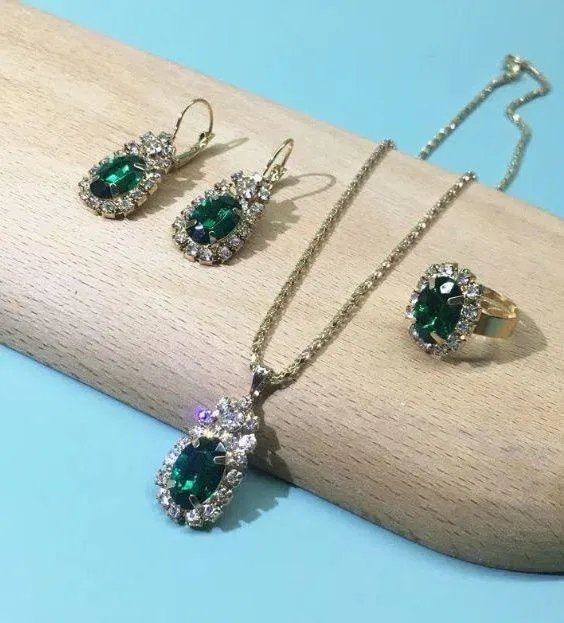 Oval Charm Necklace & Earrings & Ring Set - Image 2