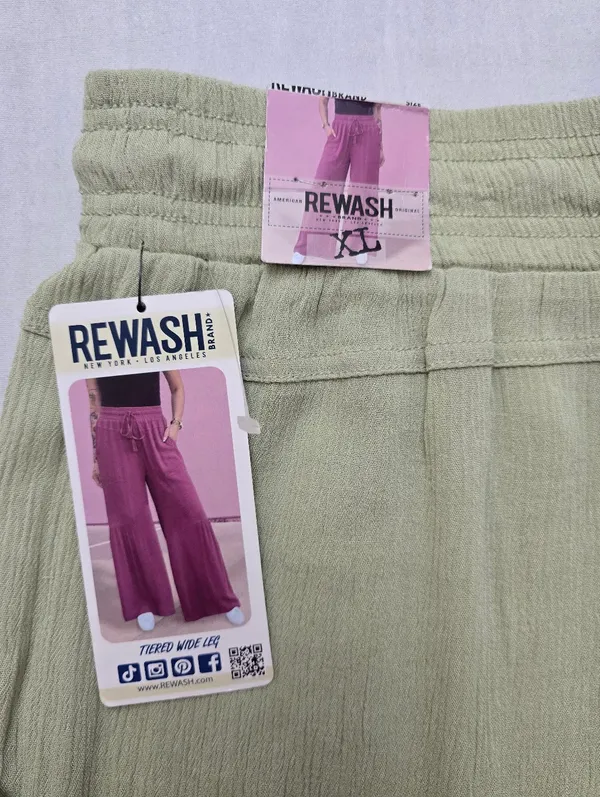 Rewash Tiered Wide-Leg Drawstring Pants in Light Olive Green Size XL - Image 12