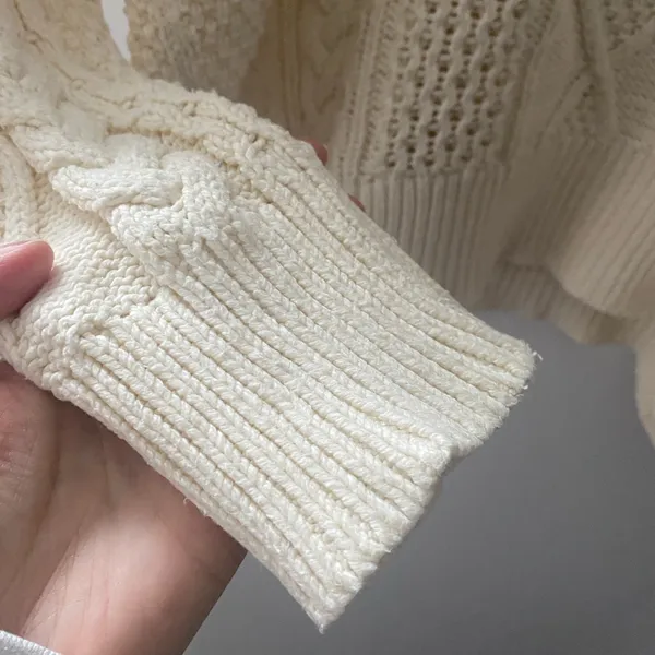 Madewell Oversized Cable Knit Sweater L Cream Ivory Fisherman Preppy Cotton - Image 9