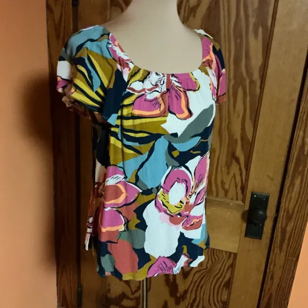 MB Bright Tropical Flowers Blouse Size M - Image 10