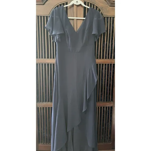 NWT Ever-Pretty Women's Dress Double V Neck A Line Ruffle Hem Backless Blue L - Image 4