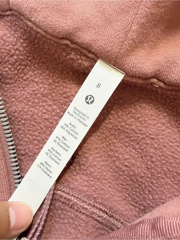 Lululemon Women’s Scuba Full Zip Hoodie Light Cotton Fleece in Pink Mauve a8 - Image 10