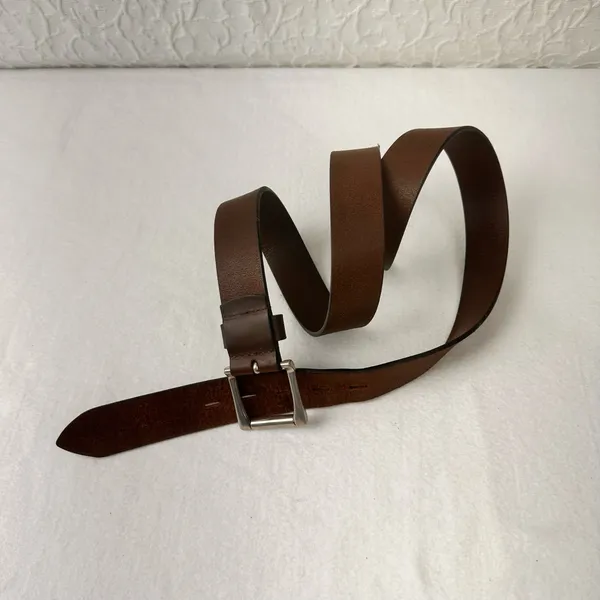 Vintage Brown Leather Belt Men's Unisex Classic Accessories Dress Up Work - Image 4