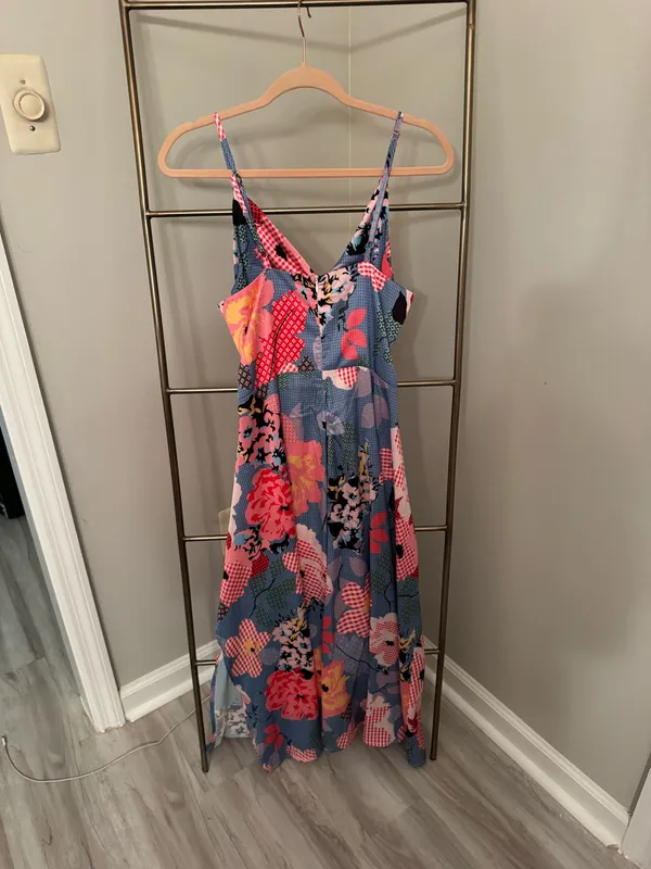 Cut Out Patterned Midi Dress Blue Size M - Image 4