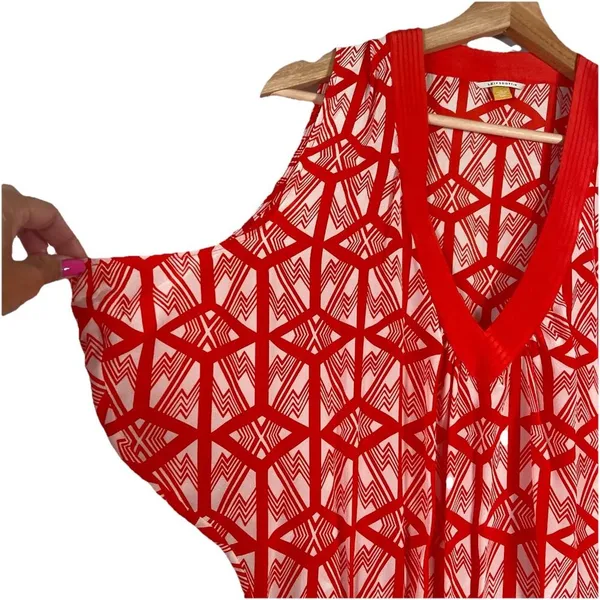 Leifsdottir Anthropologie Catalyst Red Orange White Silk Tunic‎ Dress Size 0 - Image 2