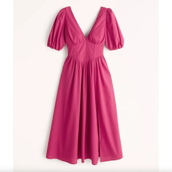 Abercrombie & Fitch Puff Sleeve Corset Midi Dress - Image 7