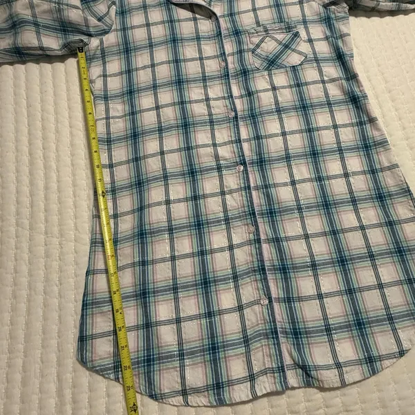 Victoria’s Secret Sz S Small Blue Pink White Plaid Flannel Pajama Night Shirt - Image 3