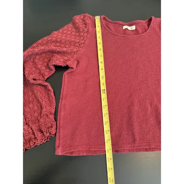 Madewell Womens Medium Red Textured Knit Eyelet Puff Sleeve Crewneck Top‎ - Image 2