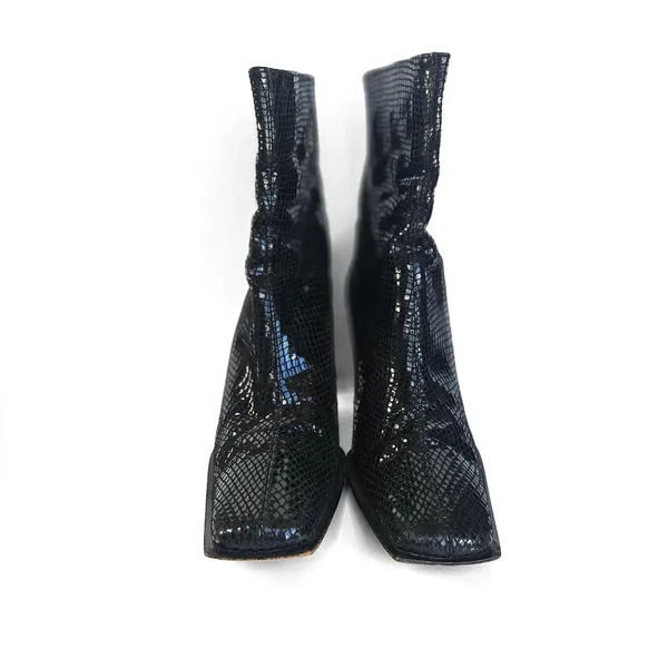 Stuart Weitzman Black Snake Embossed Leather Square Toe Block Heel Boots‎ 8.5 AA - Image 5