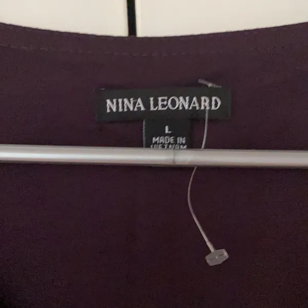 Nina Leonard NWT eggplant zipper‎ dress asymmetric large new plum gold - Image 2