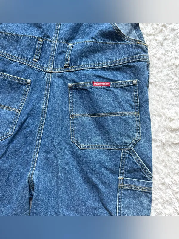 VTG 90s Y2K Union Bay Denim Overall Shorts Shortalls S Blue Jean Americana USA - Image 9