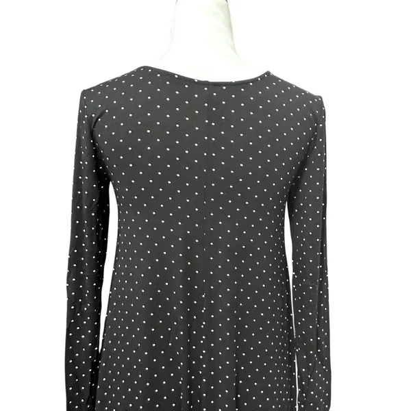 Old Navy A-Line Dress Polka Dot Print Long Sleeves Knee Length Black Women's S - Image 5