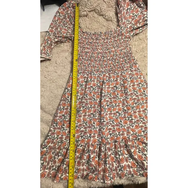 Miss Selfridge‎ Floral Smocked Mini Dress Pink Orange Square Neck US 6 18E19BPNK - Image 6