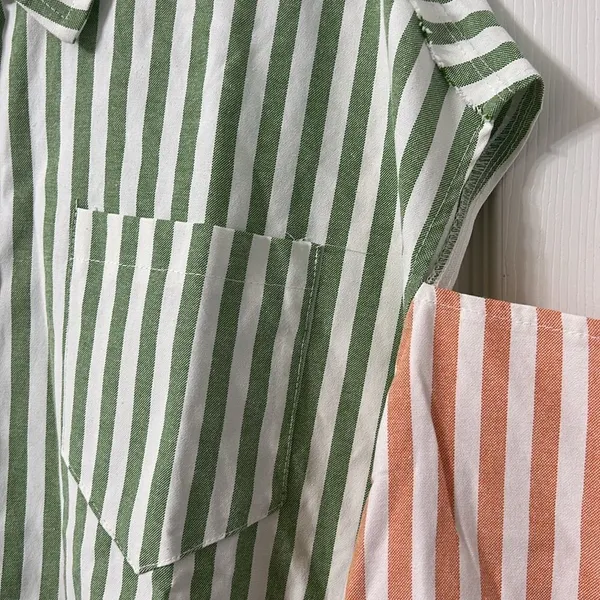 POL Stripe Color block Button Up Distressed Cut Out Shoulder Shirt(Size Medium) - Image 4