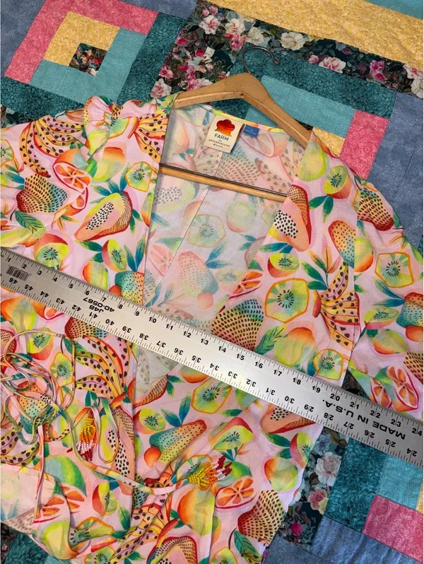 Farm Rio by Anthropologie $138 Rainforest Summer Fruit Print Wrap Blouse Medium - Image 7