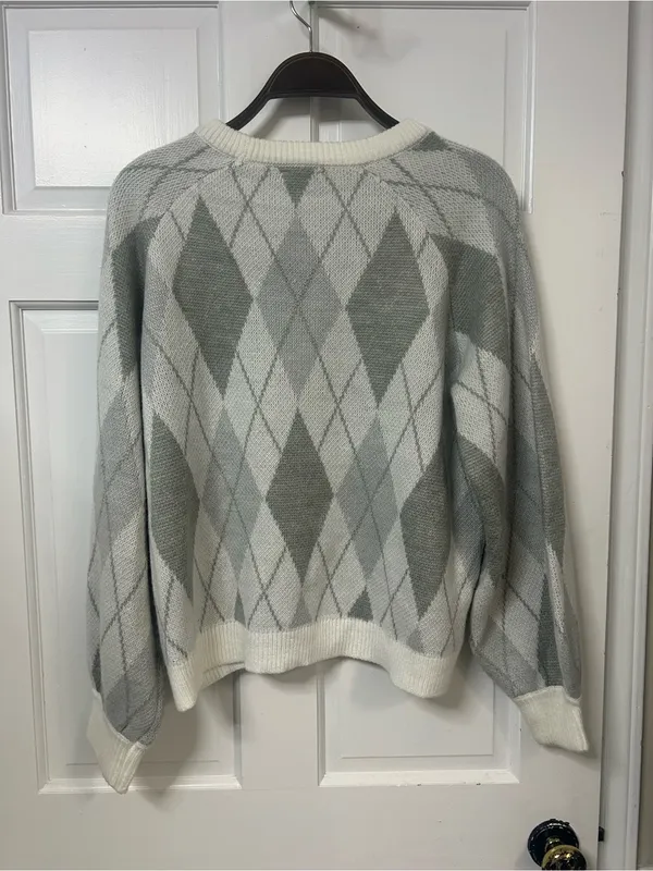 crown & ivy Grey and White Argyle Crewneck Sweater - Image 2