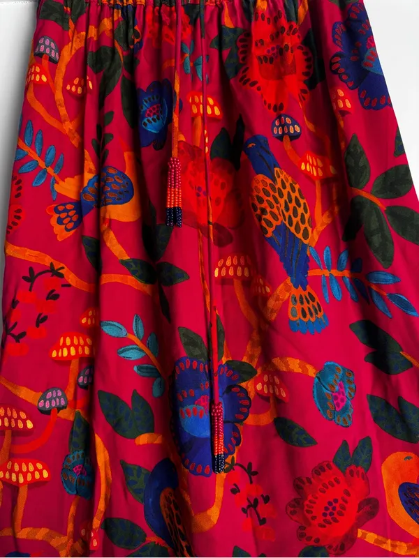 FARM Rio for Anthropologie Pink Bird Mushroom Floral Maxi Skirt XS - Image 5