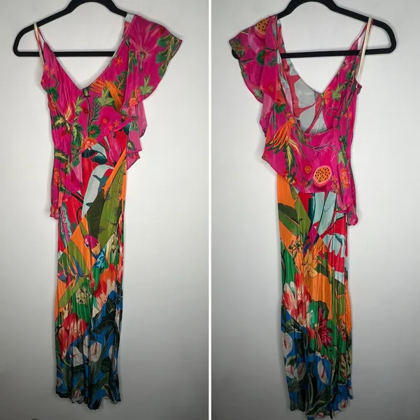 Farm Rio Mixed Flowery Ruffle Midi Dress Size XS - Image 3