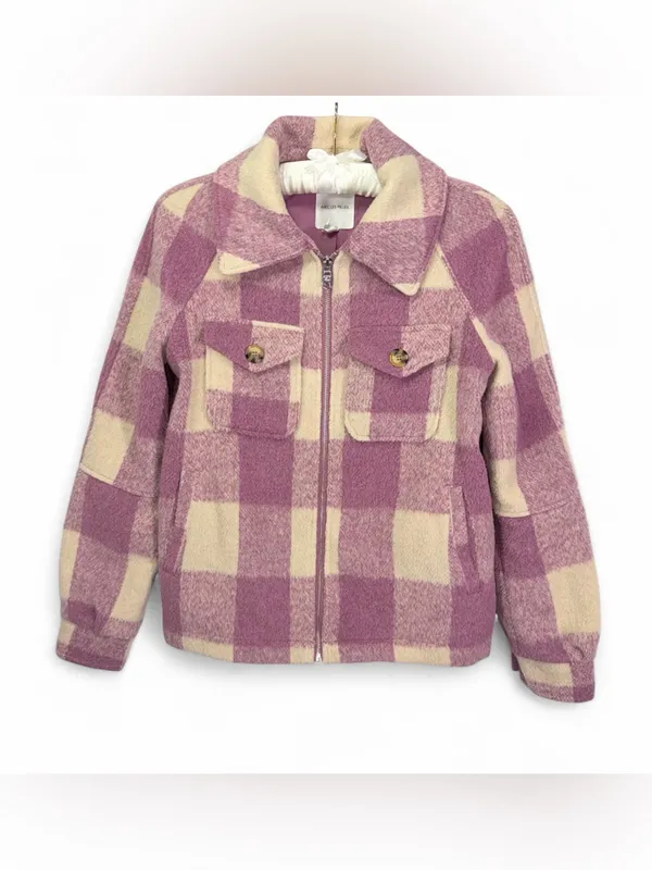 Anthropologie Avec Les Filles Women’s Pink Plaid Zip Crop Top Jacket Size Small - Image 3