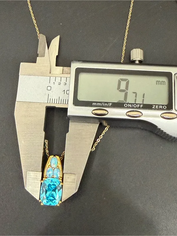 925 Sterling Gold Vermeil Cushion Cut Blue Topaz Gemstone Opal Pendant Necklace - Image 4
