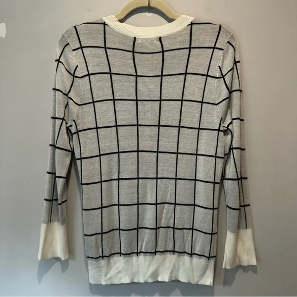 NWT Halogen Contemporary Plaid Checkered Stretch Button Down Cardigan Sweater Md - Image 3