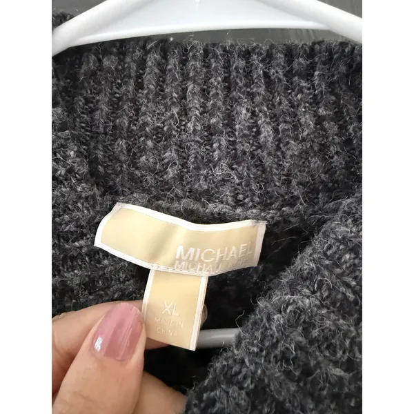 Michael Kors Womens Mock Neck Colorblock High Low‎ Knit Sweater Gray XL - Image 6