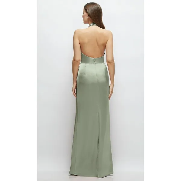 Lovely Noor Cowl Halter Open-Back Satin Maxi Dres‎ In Sage Size XS - Image 11