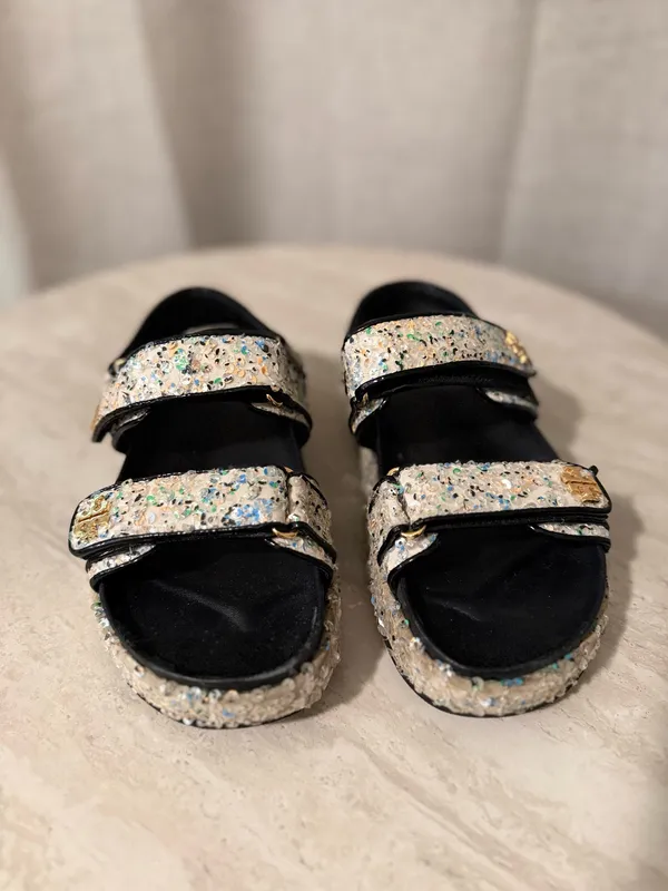 Tory Burch Kira Sequined Leather-Trimmed Sandals | 7.5M - Image 2