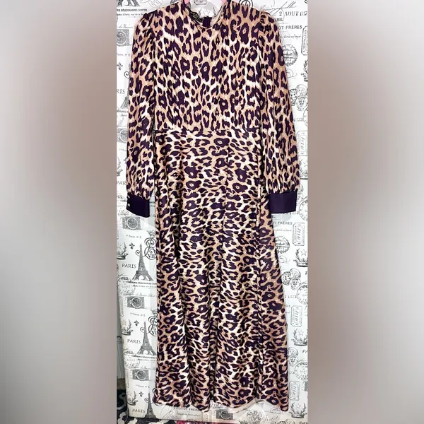 Leopard Print Maxi Dress Long Sleeve Mermaid Hem Boutique Glam Animal Print - Image 5