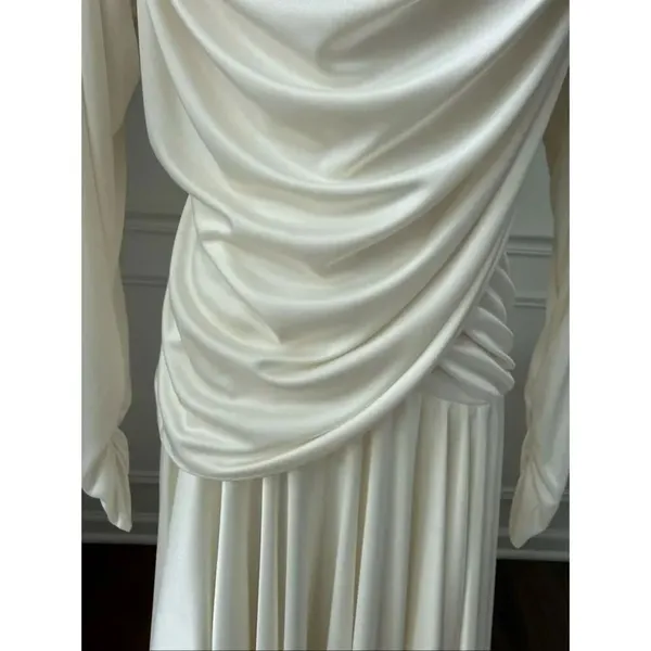 Vintage 80s Susan Roselli for Vijack Grecian Goddess Slinky Dress Ivory Rhinesto - Image 4