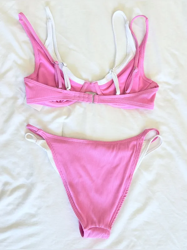 NWT Hollister Strappy Layered Bikini Set - Pink/White - XS - Image 4