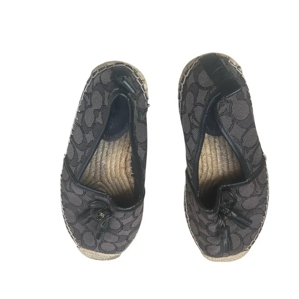 Coach Carson Espadrille Slip-On Flats Tassel Bow Black/Gray Women's - Image 5