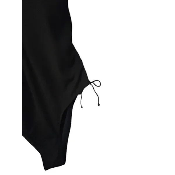 Black Plunge Tie Side‎ Ruched One Piece Swimsuit Adjustable Bathing Suit XS - Image 8