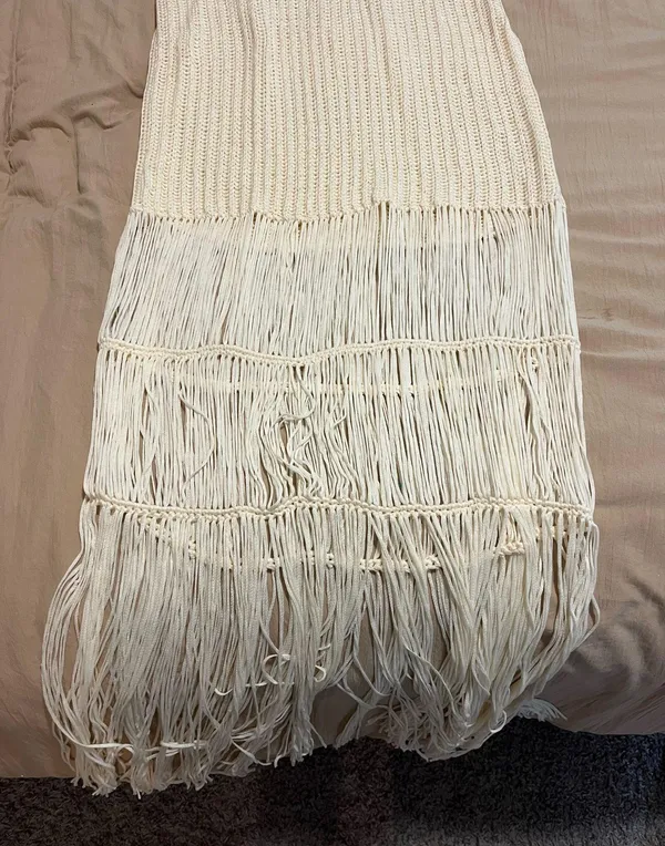 Cream Fringe Crochet Dress - Image 3