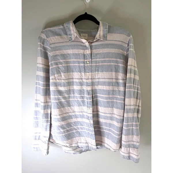 J Crew The Perfect Shirt‎ Linen Cotton Striped Button Down Pink Blue Medium - Image 2