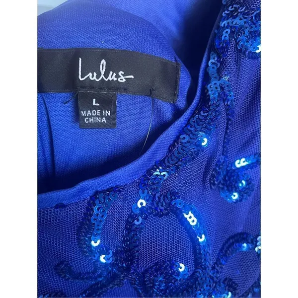 NWT Lulus Glittering Glamour Royal Blue Mock Neck Mini Dress L Bling Sexy Party - Image 11