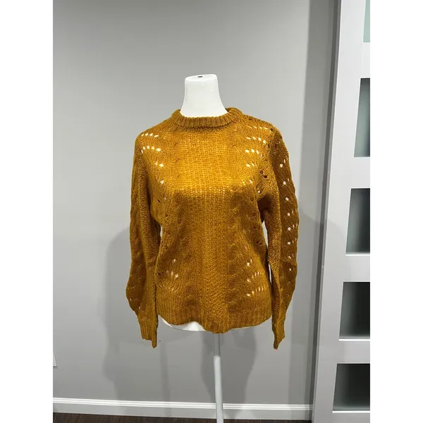 Jessica Simpson Mustard Yellow‎ Cable Knit Lace Sweater Size M - Image 2